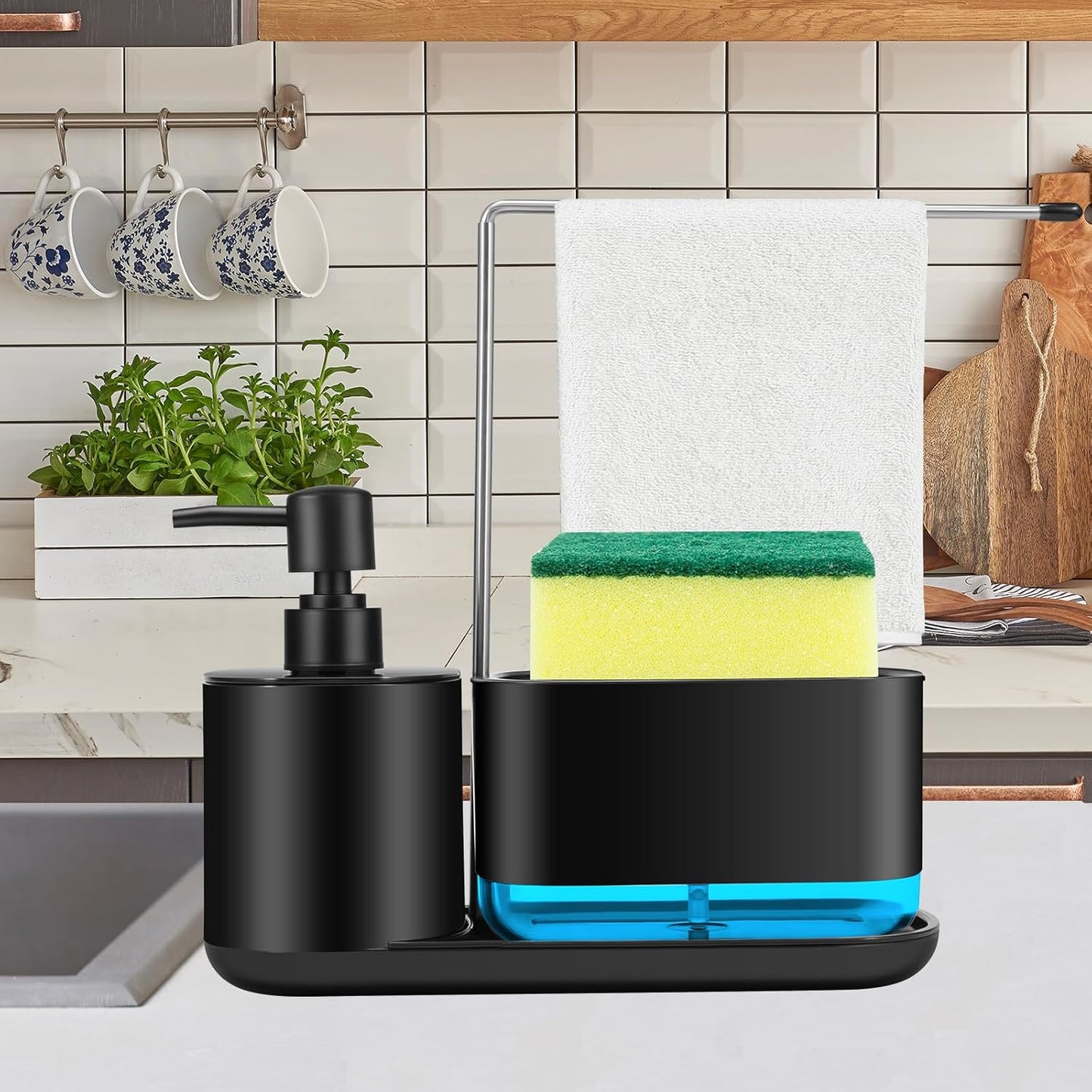2 in 1 Soap Dispenser with Towel Holder,2-in-1 Kitchen Soap Dispenser with Sponge Holder
