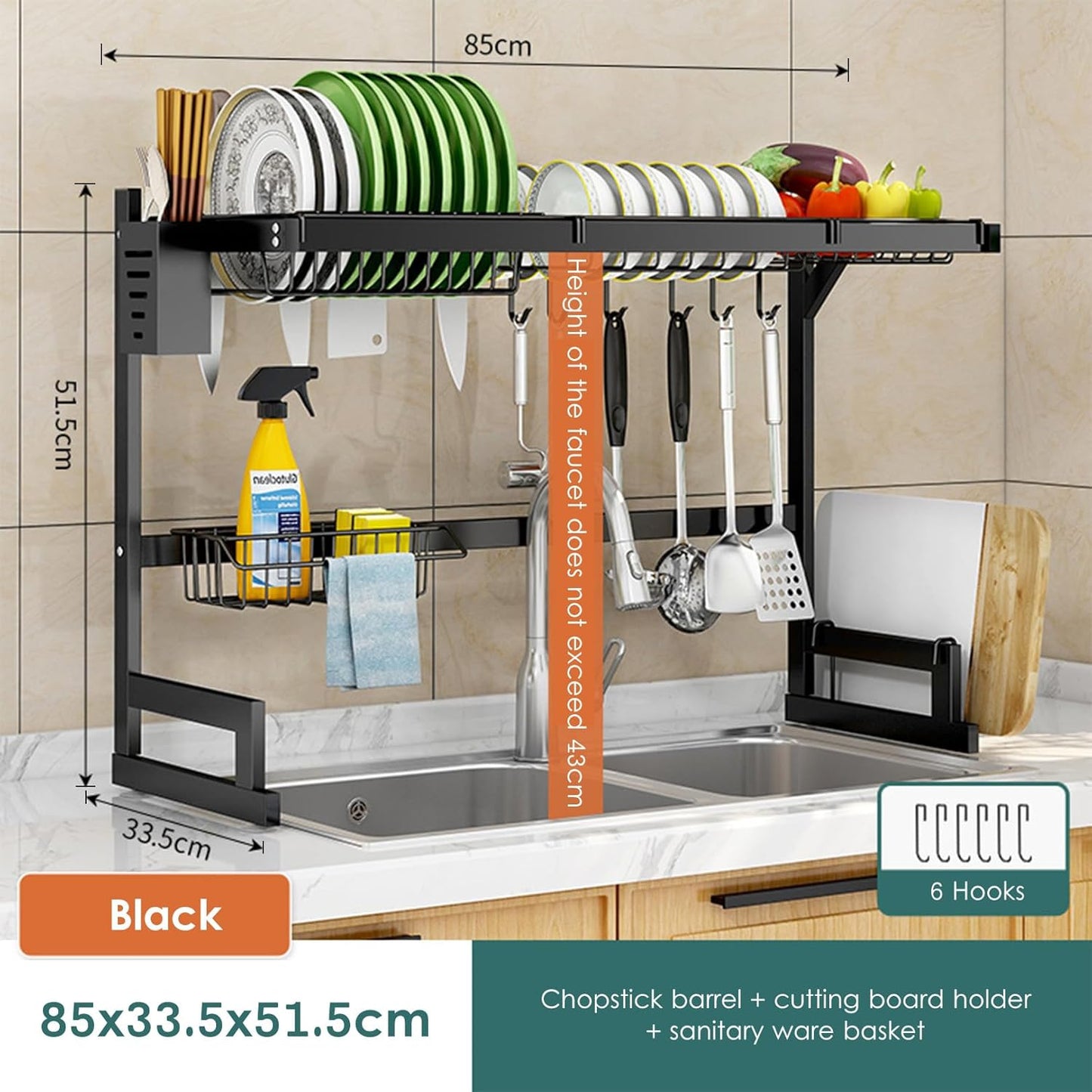 Kitchen Sink Rack- Double, Stainless Steel Over Sink Dish Drying Rack