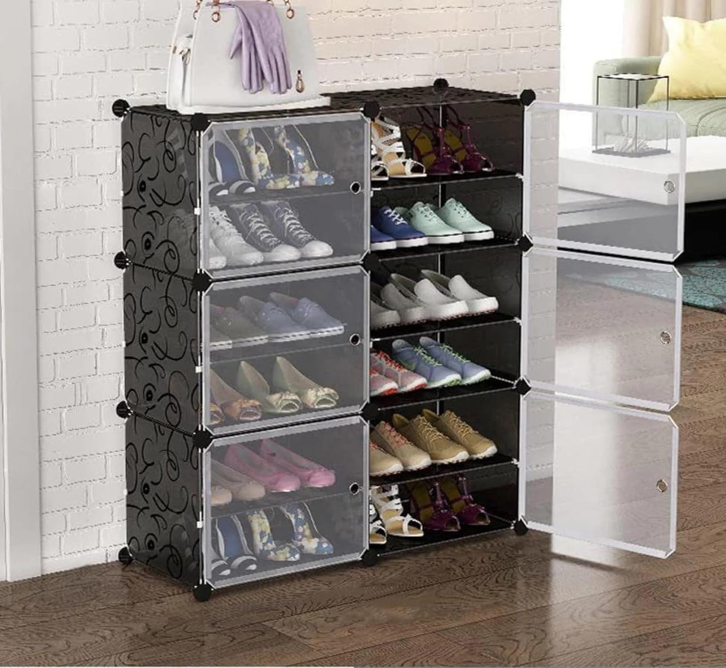 2 Column 6 Layer 6 Door Shoe Rack, Portable Shoe rack with Doors