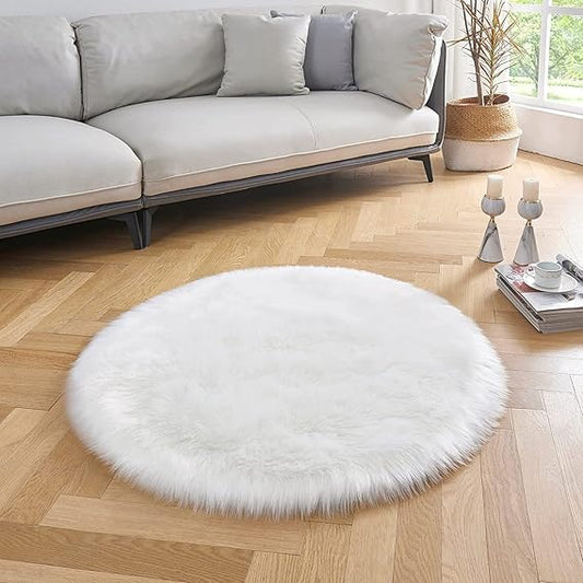 Circular Soft Carpet, White Plush Carpet