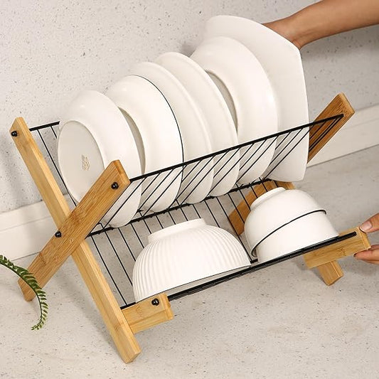 Bamboo Dish Drying Rack, Foldable Dish Drying Rack