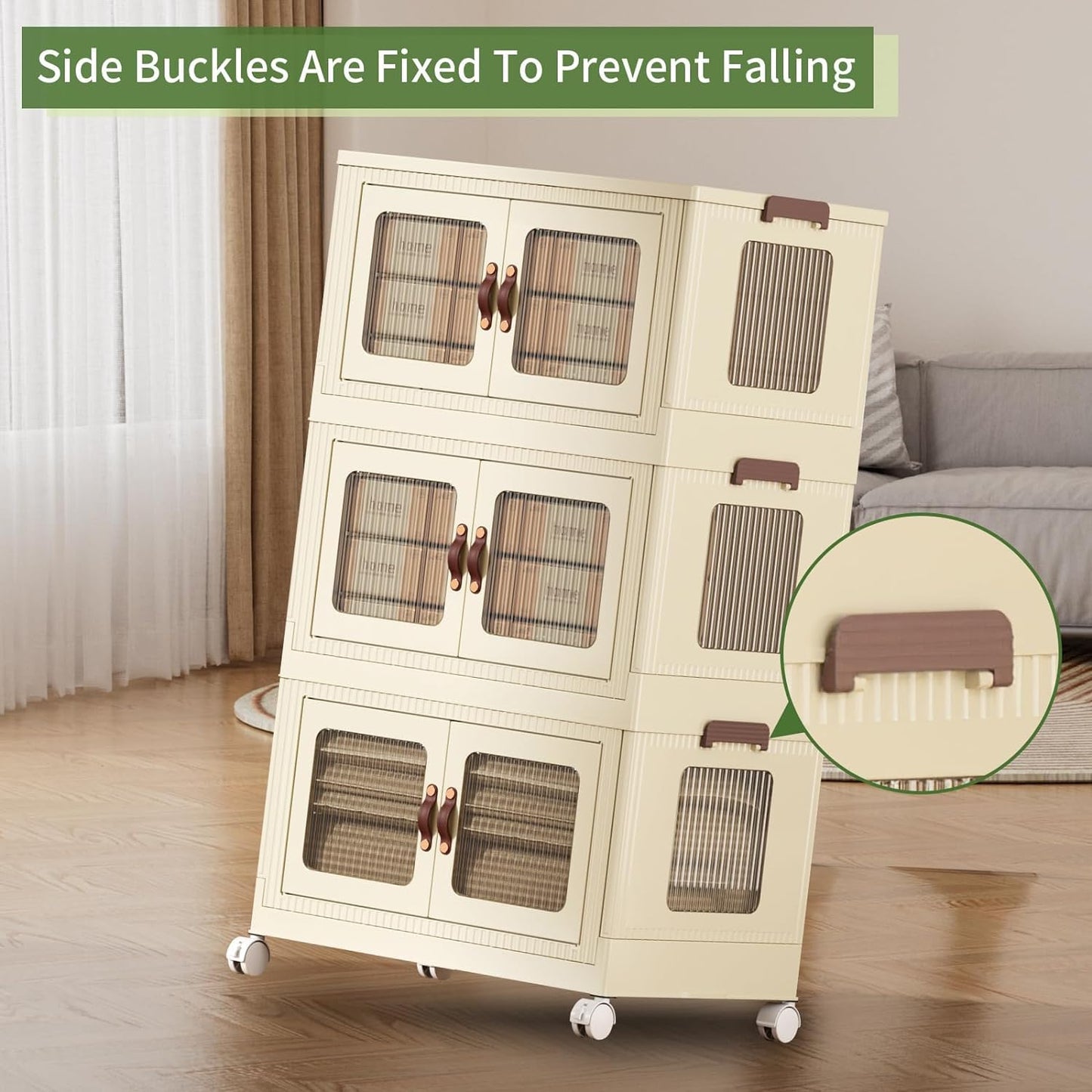 Stackable Storage Box 3 Layer, Foldable Plastic Storage Container with Doors