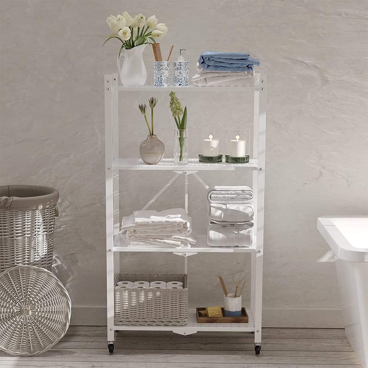 4 Layer Foldable Trolley Rack, Kitchen Storage Rack with Wheels