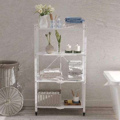 4 Layer Foldable Trolley Rack, Kitchen Storage Rack with Wheels