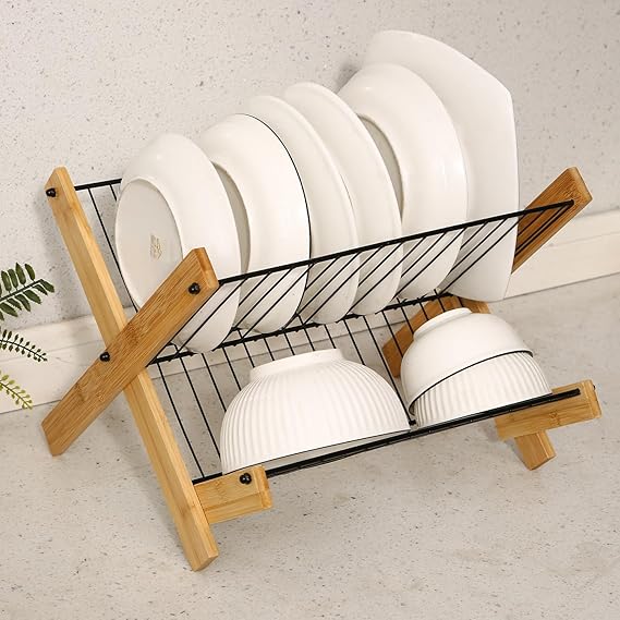 Bamboo Dish Drying Rack, Foldable Dish Drying Rack