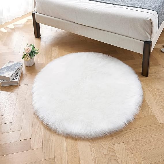 Circular Soft Carpet, White Plush Carpet