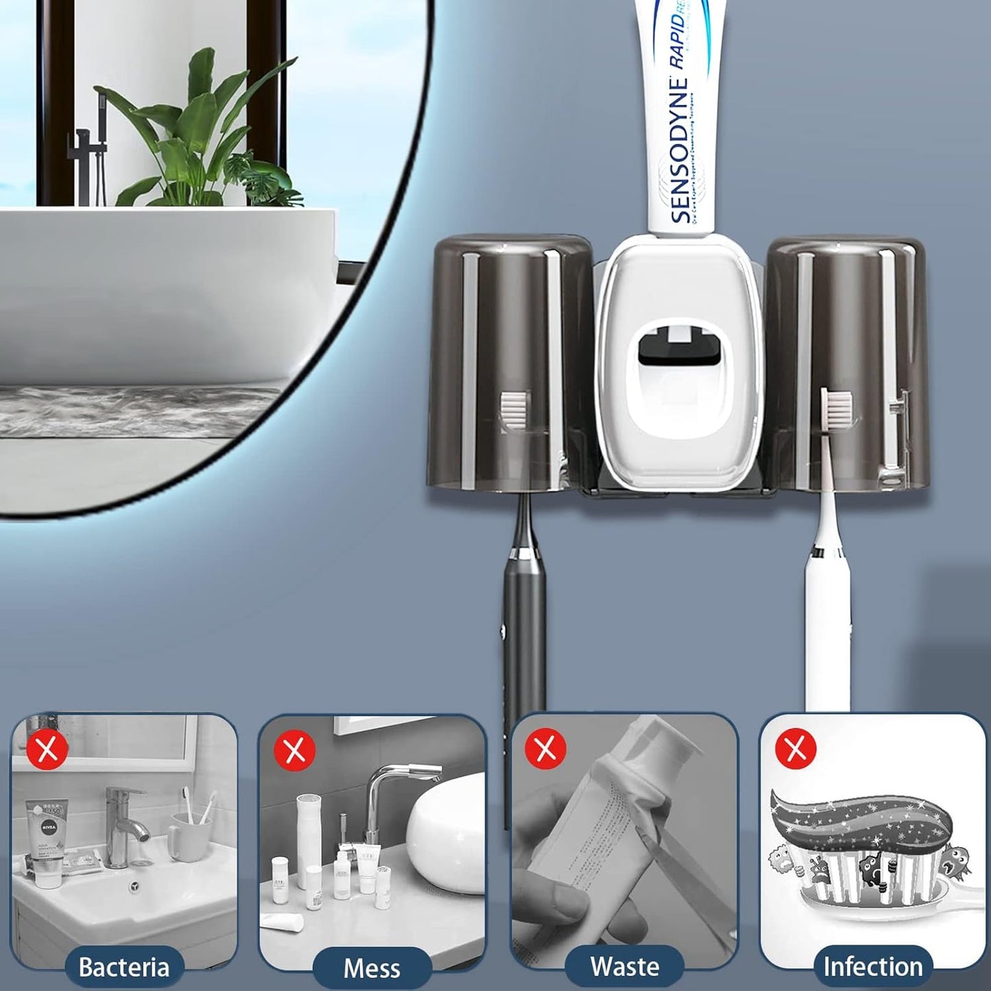 Wall-Mounted Toothbrush Holder, Automatic Toothpaste Dispenser