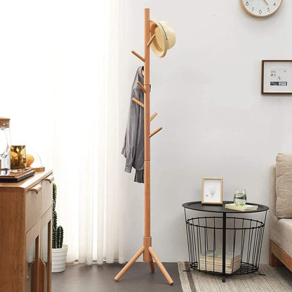 8 Hook Wooden Garment Rack, Wooden Clothes Stand