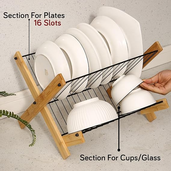 Bamboo Dish Drying Rack, Foldable Dish Drying Rack