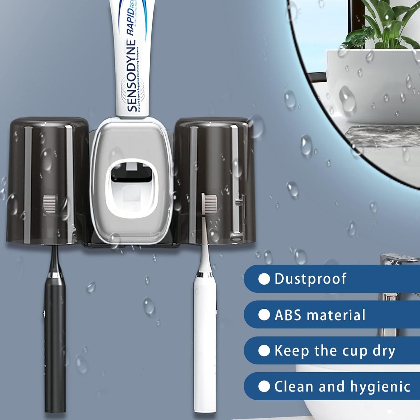 Wall-Mounted Toothbrush Holder, Automatic Toothpaste Dispenser