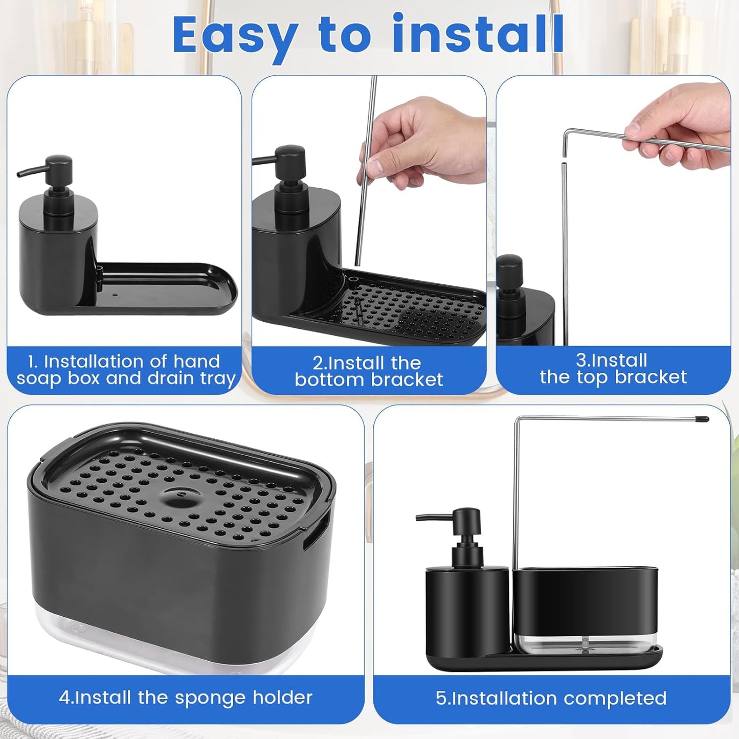 2 in 1 Soap Dispenser with Towel Holder,2-in-1 Kitchen Soap Dispenser with Sponge Holder