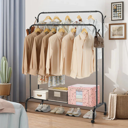 Garment Rack with Wheels, Double Pole Clothes Hanger