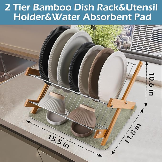 Bamboo Dish Drying Rack, Foldable Dish Drying Rack