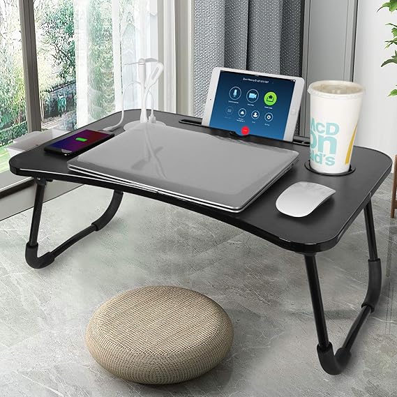 Laptop Bed Desk with USB Port,Lap Desk with Fanand Lamp