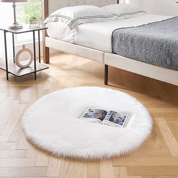 Circular Soft Carpet, White Plush Carpet