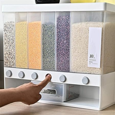 Cereal Dispenser - 6 Storage, Wall Mounted Rice Dispenser happyhome