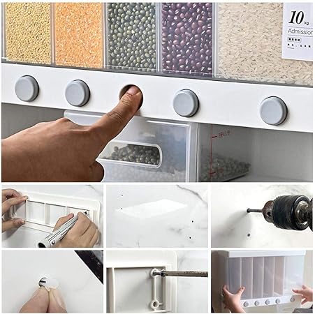 Cereal Dispenser - 6 Storage, Wall Mounted Rice Dispenser happyhome