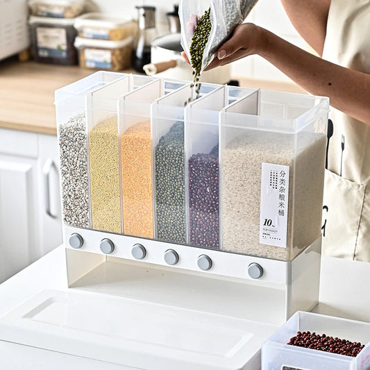 Cereal Dispenser - 6 Storage, Wall Mounted Rice Dispenser happyhome