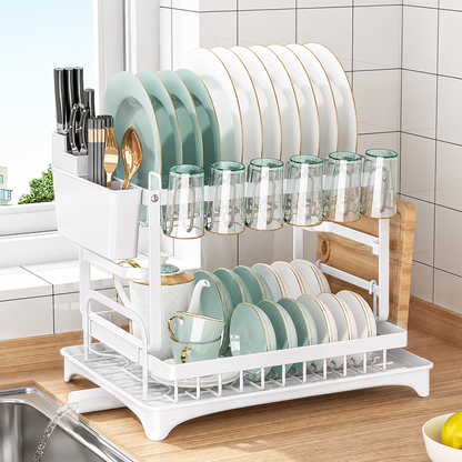 Dish Drying Rack 2 tier,Dish Drying Rack with Cutlery Holder