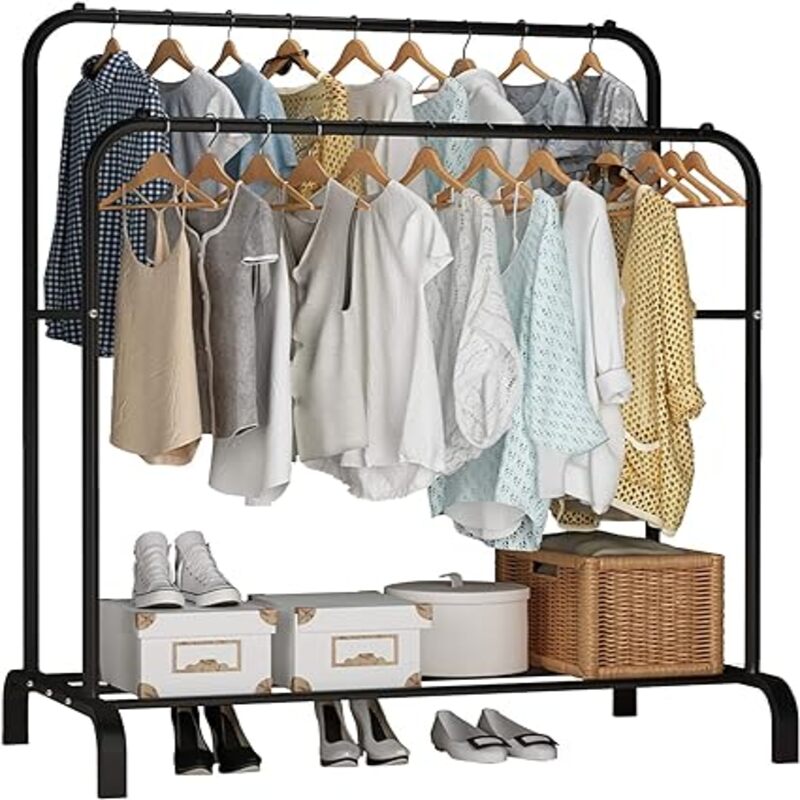 Clothes' Hanger with Shoe Organize-Double Pole, Clothes Rack with Hat Organizer happyhome