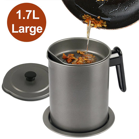 مصفاة زيت من الفولاذ المقاوم للصدأ سعة 1.7 لتر ووعاء تخزين