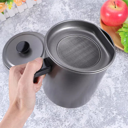 مصفاة زيت من الفولاذ المقاوم للصدأ سعة 1.7 لتر ووعاء تخزين