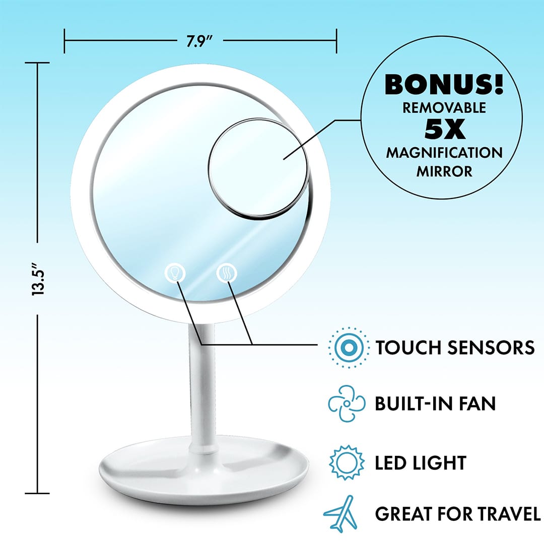 Desktop Make Up Mirror With Light And Fan happyhome