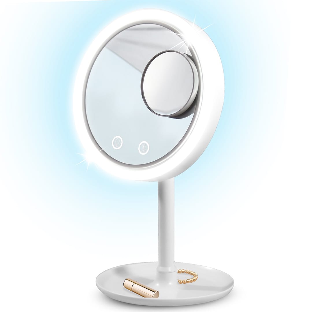 Desktop Make Up Mirror With Light And Fan happyhome