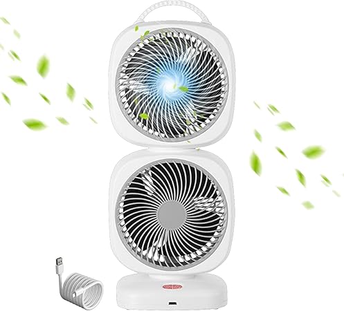 Dual Head Tower Fan, Portable Desk Fan happyhome