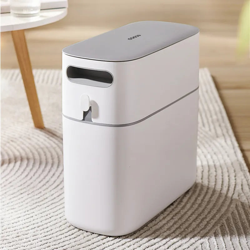 Narrow Press-Lid Trash Can, Slim Waste Bin