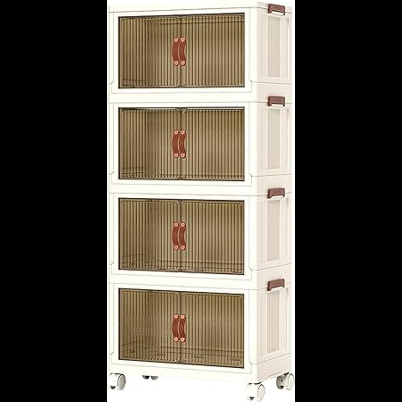 Foldable Storage Cabinet 4 Layer, Stackable Portable Storage Cabinet with Movable Wheels happyhome