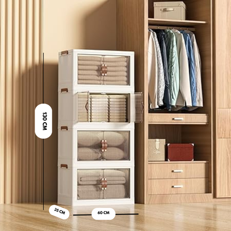 Foldable Storage Cabinet 4 Layer, Stackable Portable Storage Cabinet with Movable Wheels happyhome