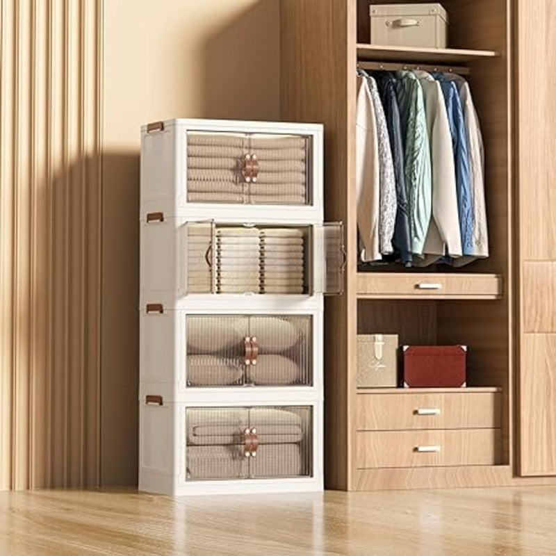 Foldable Storage Cabinet 4 Layer, Stackable Portable Storage Cabinet with Movable Wheels happyhome