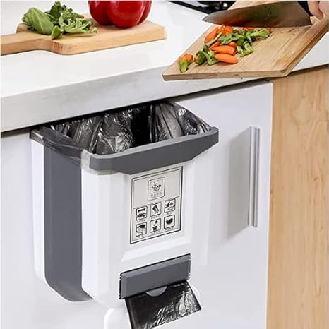 Foldable Waste Bin, Hanging Kitchen Trash Can happyhome