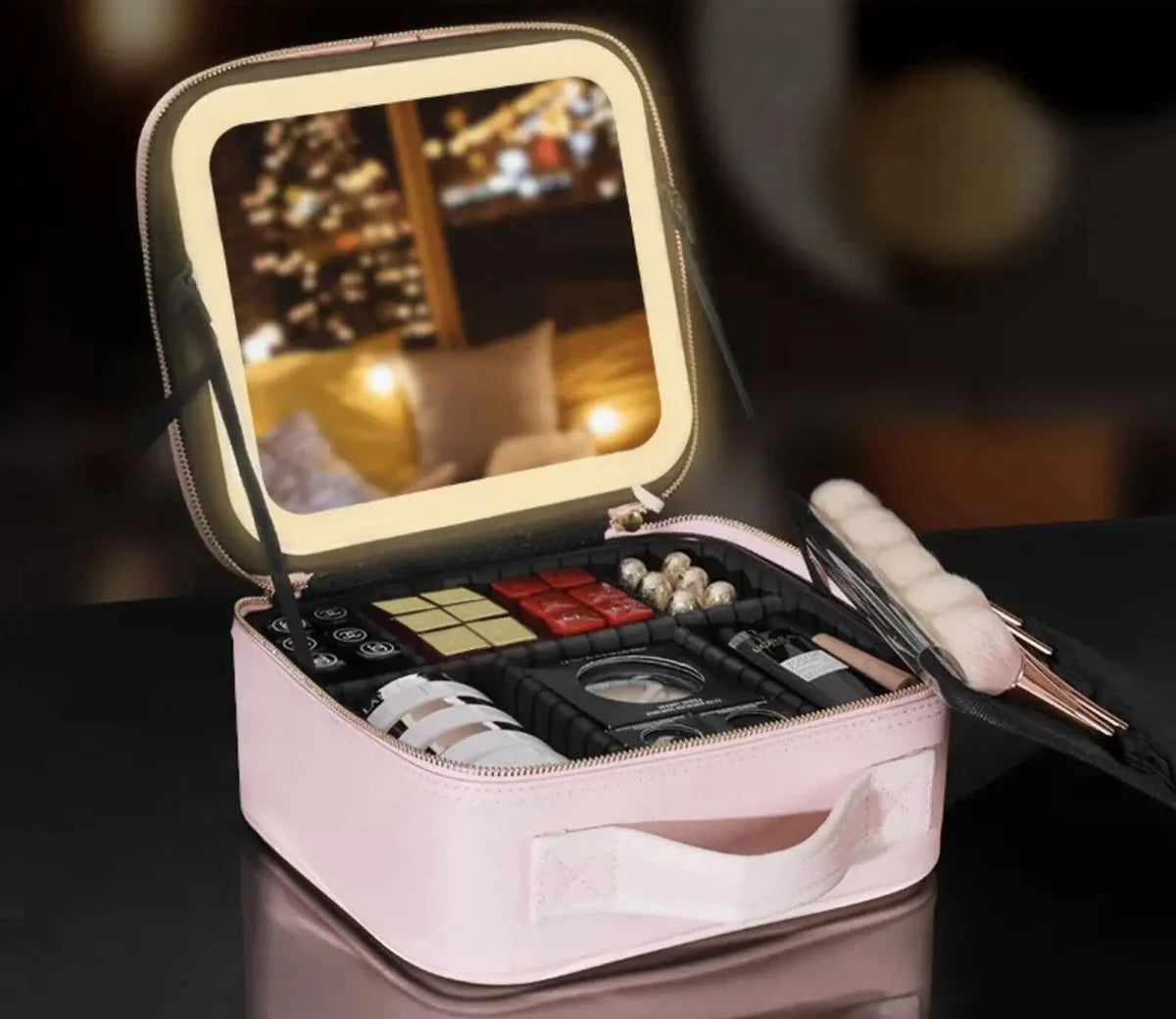 Makeup Case with LED Mirror,Travel Makeup Cosmetic Organizer Bag with LED Mirror