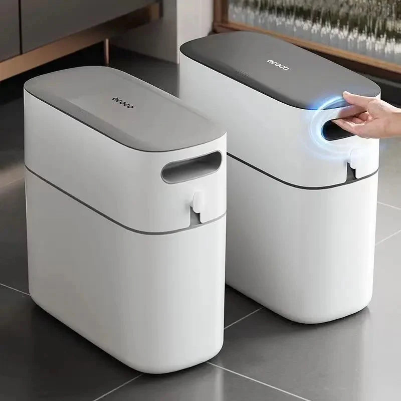 Narrow Press-Lid Trash Can, Slim Waste Bin