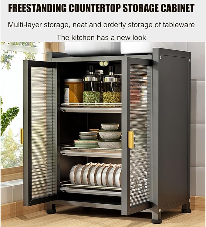 Kitchen Worktop Storage Cabinet, Closed Dish Cabinet with Door happyhome