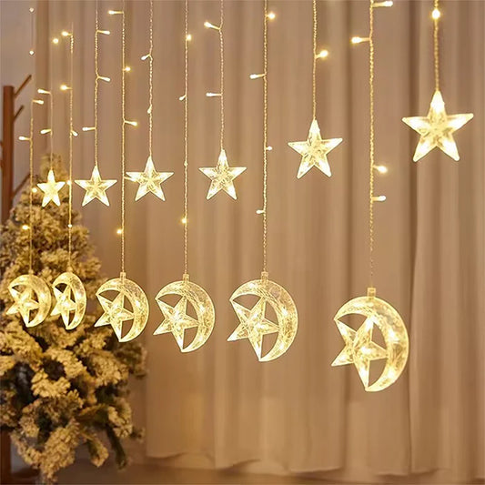 Led Moon Curtain String Lights,LED Star and Moon String Ramadan Decorative Lights - 3.5M