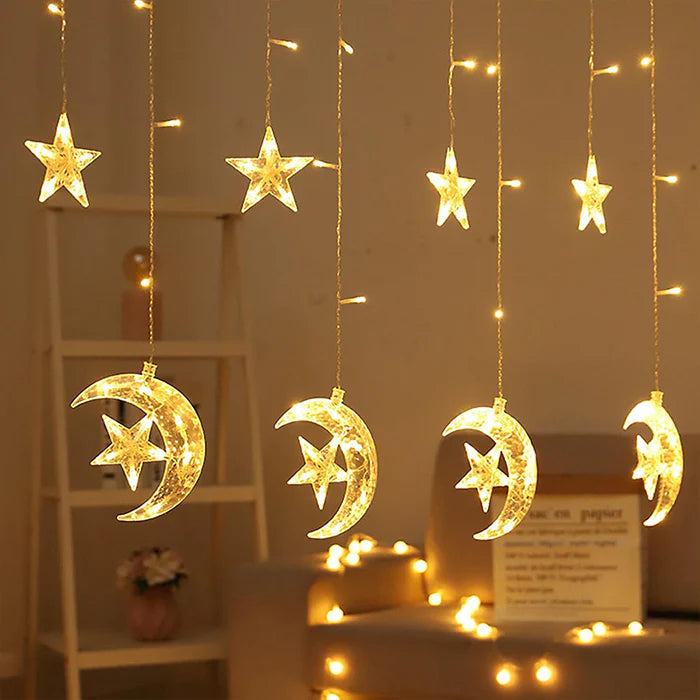 Led Moon Curtain String Lights,LED Star and Moon String Ramadan Decorative Lights - 3.5M