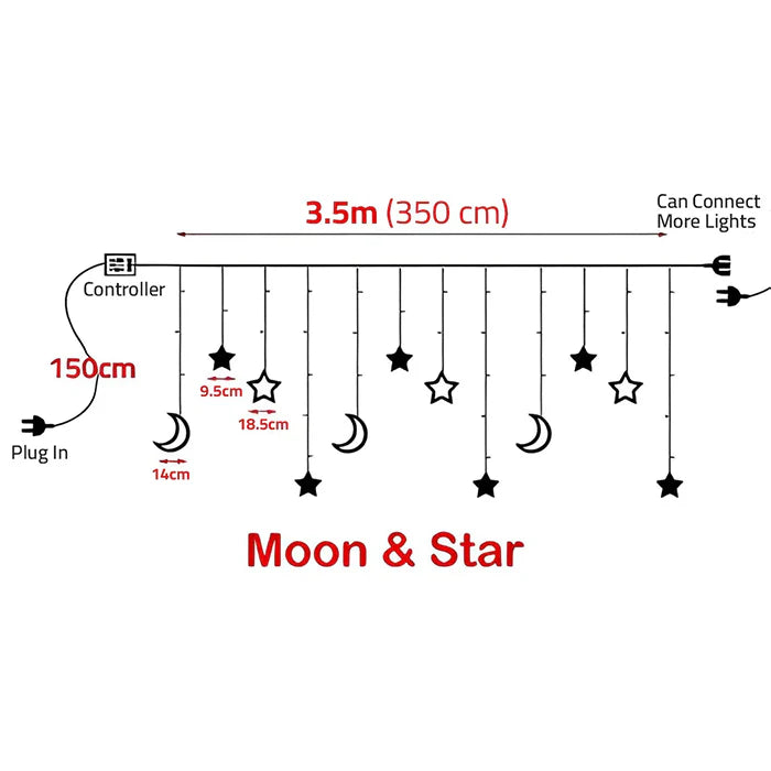 Led Moon Curtain String Lights,LED Star and Moon String Ramadan Decorative Lights - 3.5M