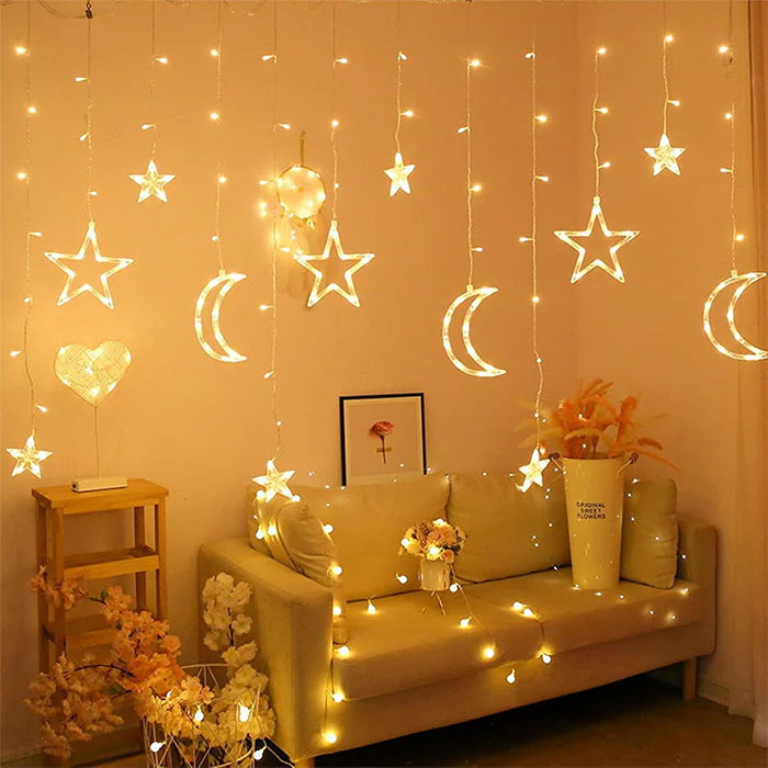 Ramadan Crescent Moon & Star Fairy Lights, Star & Moon LED String Lights