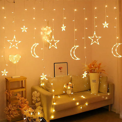 أضواء خرافية على شكل هلال ونجوم رمضان، أضواء سلسلة LED على شكل نجوم وأقمار