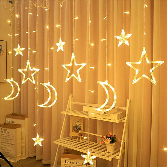 Ramadan Crescent Moon & Star Fairy Lights, Star & Moon LED String Lights