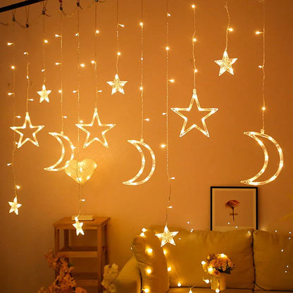 أضواء خرافية على شكل هلال ونجوم رمضان، أضواء سلسلة LED على شكل نجوم وأقمار