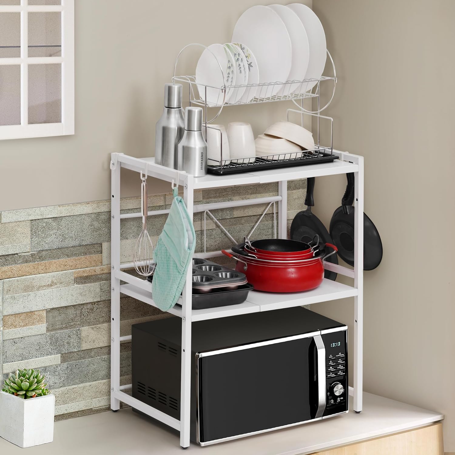 Microwave Rack Double Layer , Metal Storage Rack happyhome