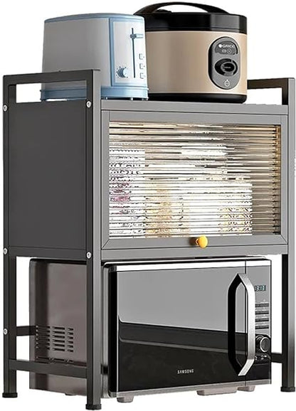 Microwave Storage Rack with Door, Closed Storage for Microwave Oven happyhome