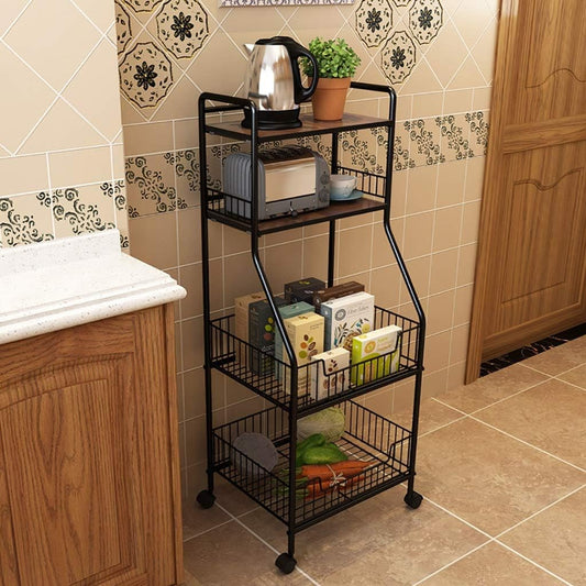 Multi Purpose Trolley Rack, Kitchen 4 Layer Storage Rack Metal happyhome