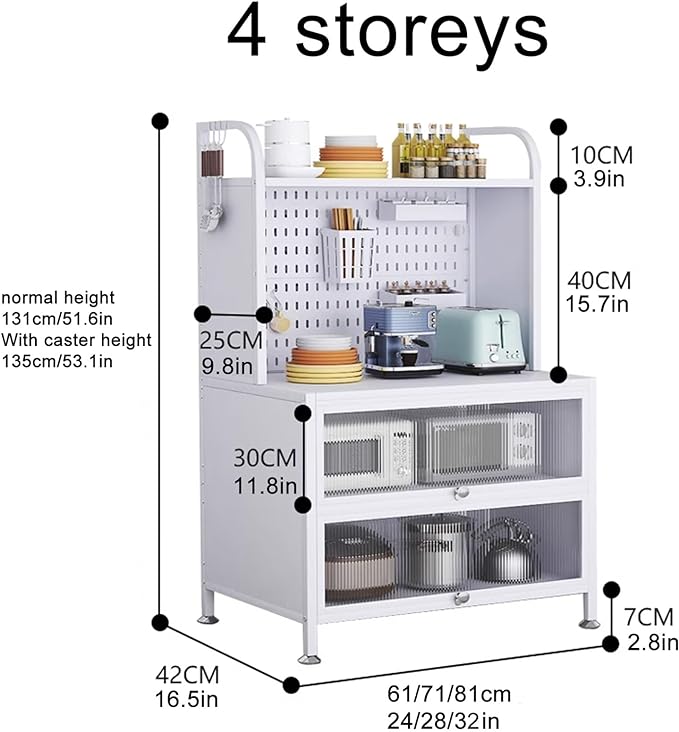 Multifunctional Closed Storage Cabinet 4 Layer, Kitchen Pantry Storage Cabinet( Size 61 CM) happyhome