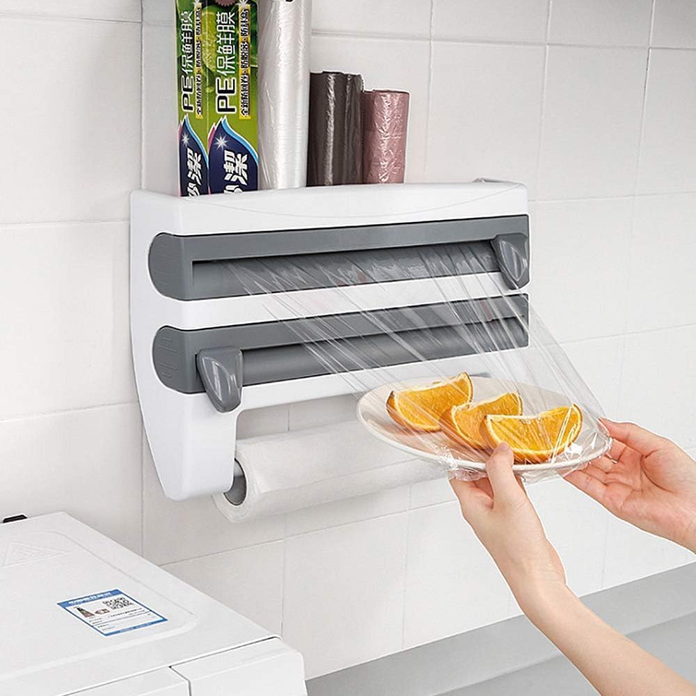 Paper Dispenser Plus Paper Holder, kitchen roll holder aluminum foil cutter happyhome