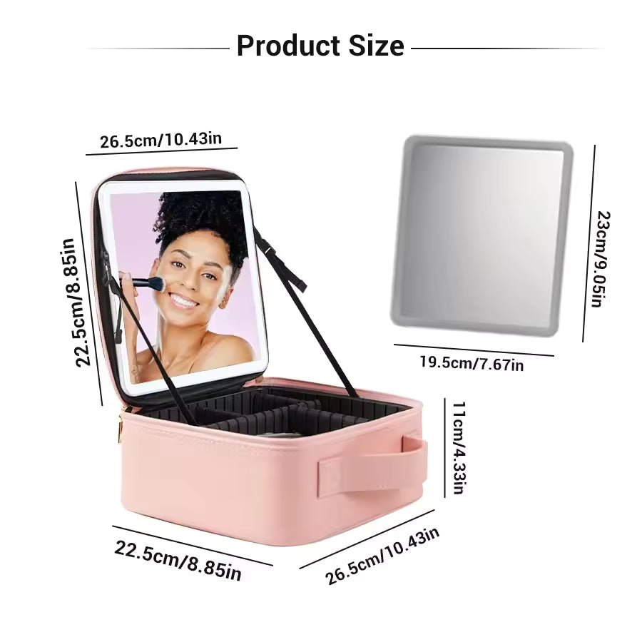 Makeup Case with LED Mirror,Travel Makeup Cosmetic Organizer Bag with LED Mirror